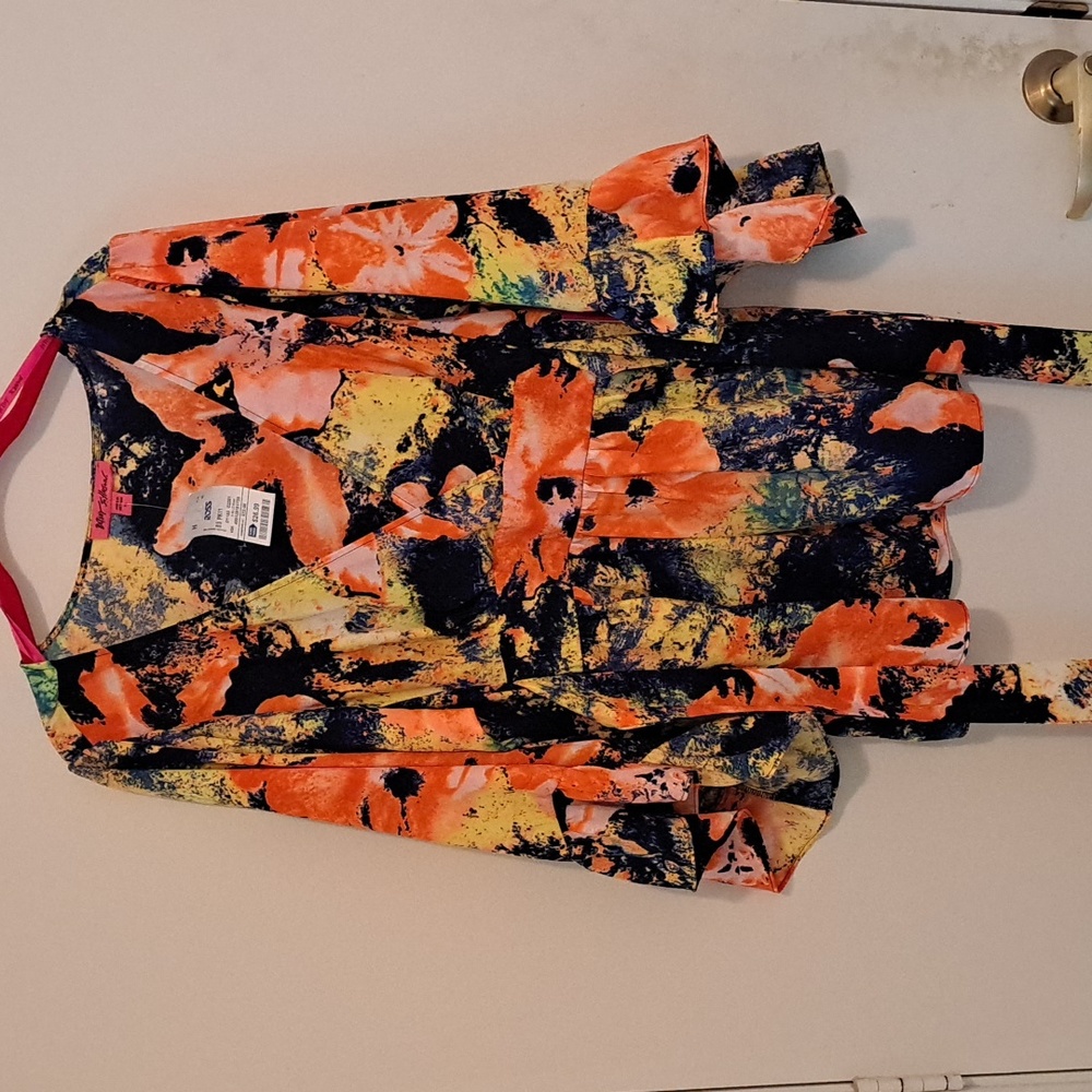 Betsey Johnson ruffle tie blouse multi color